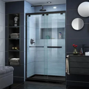 Off-the-shelf shower kits usually include an acrylic or fiberglass shower base, matching wall panels, stainless steel hardware, and a tempered glass enclosure.