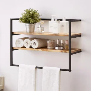 Wall-mounted bathroom open shelves above the toilet or door
