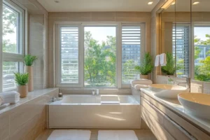 Bathroom window opened to improve airflow and reduce humidity